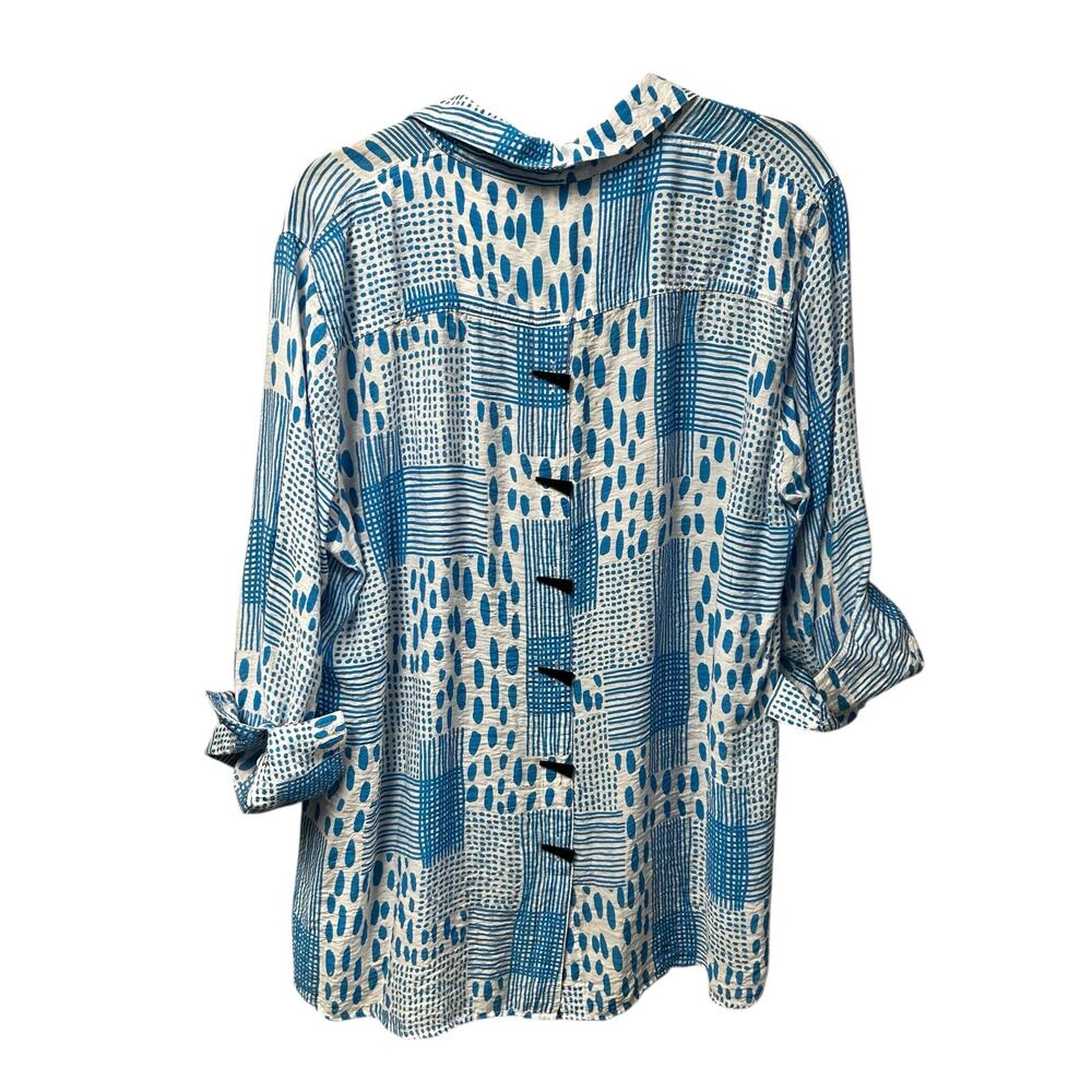 Multiples Blue White Abstract Print Button Front … - image 4